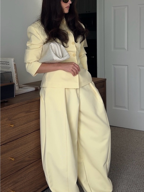 ASOS Pants - ASOS Cream Wide-Leg Pleated Trousers